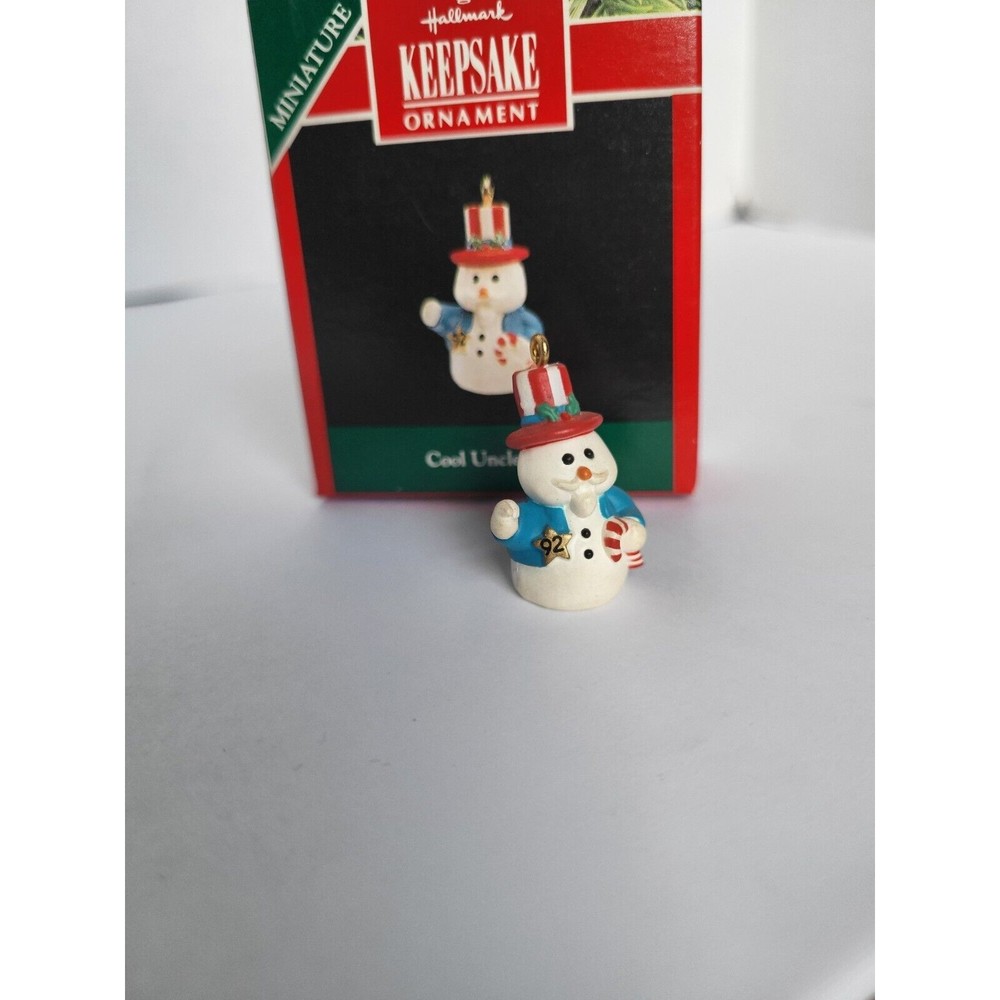Hallmark Keepsake 1992 Cool Uncle Sam Patriotic snowman Mini Christmas Ornament